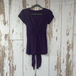 Maurices Faux Belt Back Tie V-Neck Blouse, Size Small. In excellent condition!